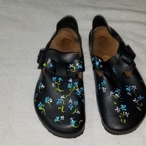 Birkenstock London black leather 39 painted flowers